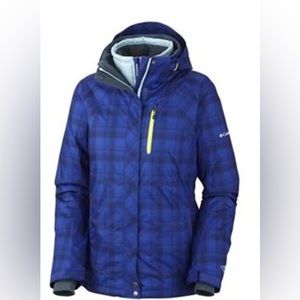 Womens Columbia Abstract Omni-Tech Waterproof Seam-Sealed Double coat blue plaid